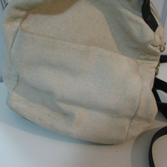 A New Day Backpack Purse Tan Oatmeal Black Faux Leather Straps Cute Pockets - Picture 3 of 9